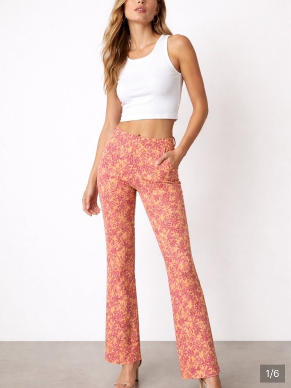 ZARA Orange Daisy Print Flare Pants